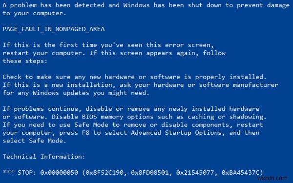 PAGE_FAULT_IN_NONPAGED_AREA 0x00000050 त्रुटि ठीक करें 