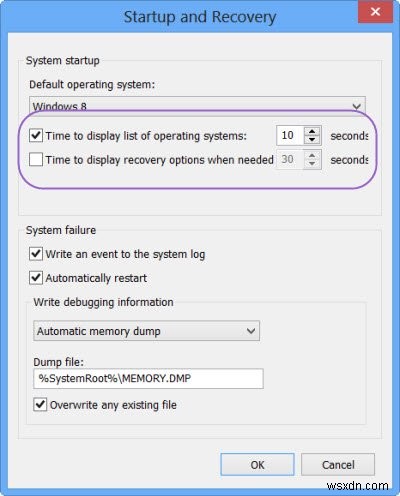 विंडोज 10 में ऑपरेटिंग सिस्टम और रिकवरी विकल्पों की सूची प्रदर्शित करने के लिए समय बदलें 