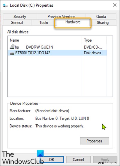 विंडोज 10 में ड्राइव प्रॉपर्टीज में हार्डवेयर टैब कैसे जोड़ें या निकालें 