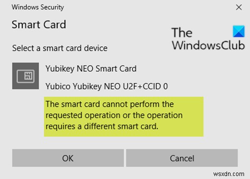 स्मार्ट कार्ड अनुरोधित कार्रवाई नहीं कर सकता 