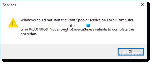 प्रिंटर स्पूलर त्रुटि 0x800706B9, इस ऑपरेशन को पूरा करने के लिए पर्याप्त संसाधन उपलब्ध नहीं हैं 