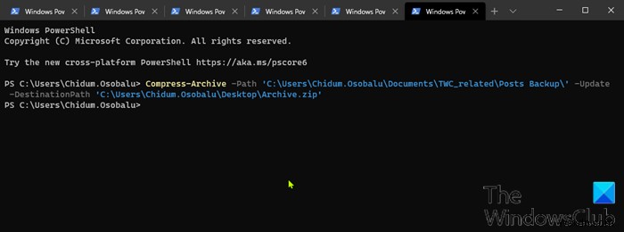 Windows 11/10 में PowerShell का उपयोग करके फ़ाइलों को ज़िप और अनज़िप कैसे करें 