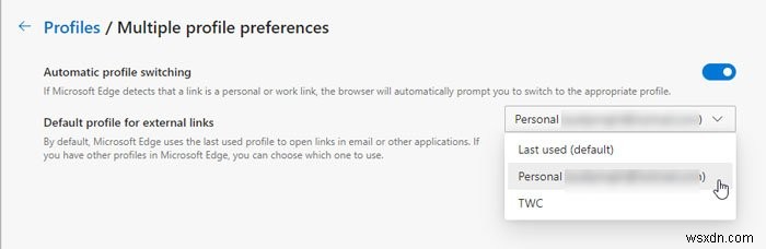 Microsoft Edge में बाहरी लिंक खोलने के लिए डिफ़ॉल्ट प्रोफ़ाइल कैसे निर्दिष्ट करें 