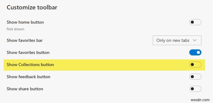 माइक्रोसॉफ्ट एज ब्राउजर में कलेक्शंस बटन को कैसे दिखाएं या छुपाएं? 
