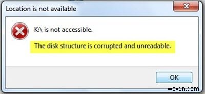 विंडोज 10 पर डिस्क संरचना दूषित और अपठनीय है 