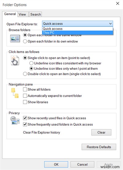विंडोज 11/10 में क्विक एक्सेस के बजाय इस पीसी के लिए फाइल एक्सप्लोरर खोलें 