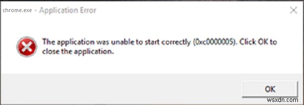 एप्लिकेशन त्रुटि:एप्लिकेशन ठीक से प्रारंभ करने में विफल रहा 0xc0000005 