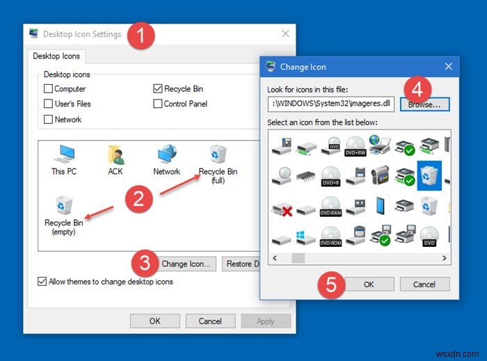 विंडोज 10 में रीसायकल बिन आइकन कैसे बदलें 