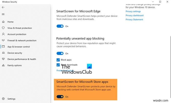 Windows 11/10 में Microsoft Store ऐप्स के लिए स्मार्टस्क्रीन फ़िल्टर सक्षम या अक्षम करें 