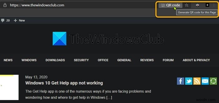 माइक्रोसॉफ्ट एज ब्राउजर में क्यूआर कोड जेनरेटर कैसे इनेबल करें 