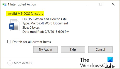 Windows 11/10 पर अमान्य MS-DOS फ़ंक्शन फ़ाइल त्रुटि को ठीक करें 