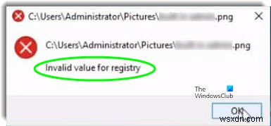 Windows10 पर छवि फ़ाइलें देखते समय JPG, PNG के लिए रजिस्ट्री त्रुटि के लिए अमान्य मान 