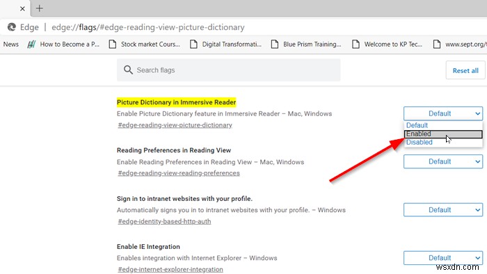 एज ब्राउज़र में इमर्सिव रीडर में पिक्चर डिक्शनरी सक्षम करें 