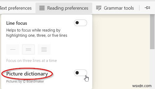एज ब्राउज़र में इमर्सिव रीडर में पिक्चर डिक्शनरी सक्षम करें 