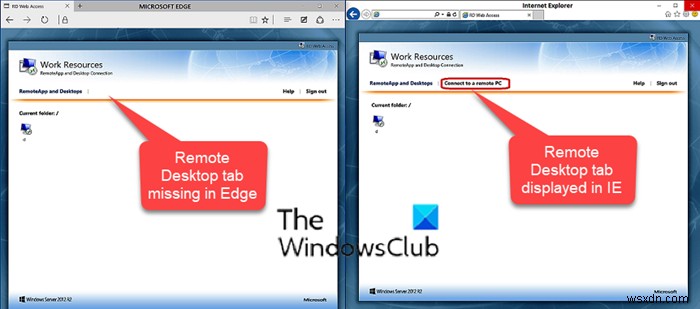 RDWEB में रिमोट डेस्कटॉप टैब विंडोज 10 में एज ब्राउजर से गायब है 