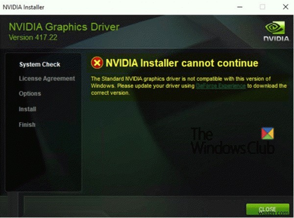 NVIDIA इंस्टालर विंडोज 11/10 पर जारी नहीं रह सकता है 