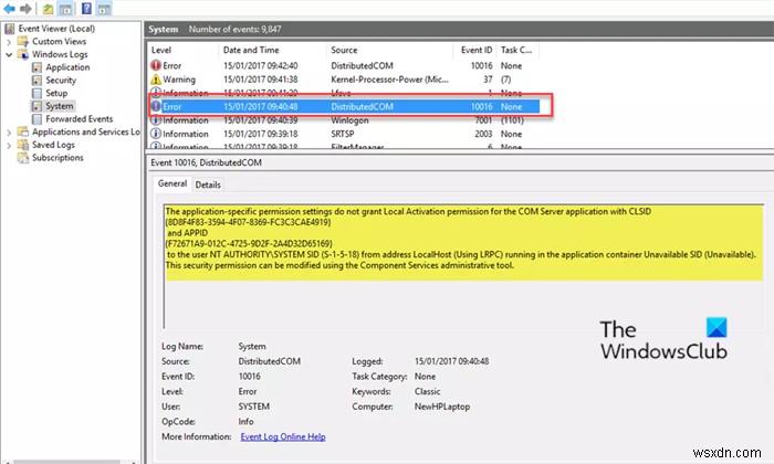 विंडोज 10 पर DCOM इवेंट आईडी 10016 त्रुटि को ठीक करें 