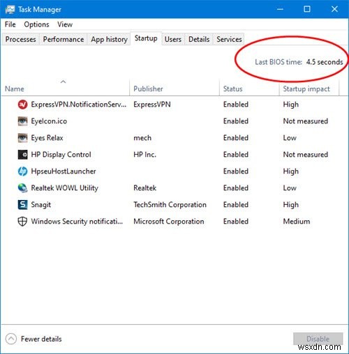 विंडोज 10 टास्क मैनेजर में लास्ट BIOS टाइम क्या है? 