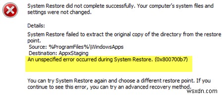 विंडोज 11/10 . पर फिक्स सिस्टम रिस्टोर 0x800700b7 