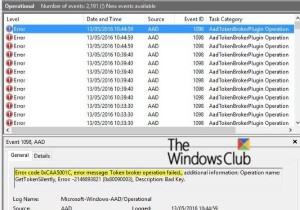 इवेंट आईडी 1098:त्रुटि 0xCAA5001C, विंडोज 10 में टोकन ब्रोकर ऑपरेशन विफल रहा 