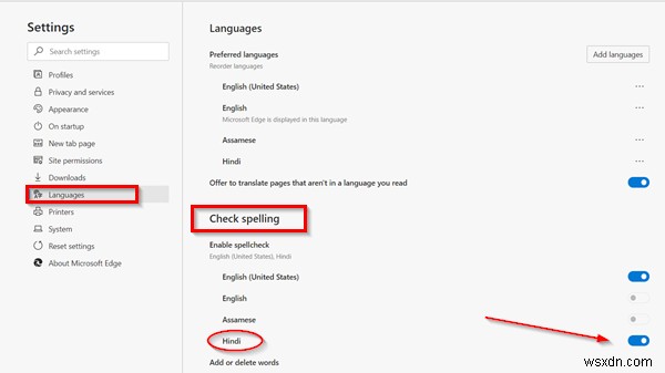 किसी विशिष्ट भाषा के लिए एज ब्राउज़र में वर्तनी जाँच सक्षम या अक्षम करें 