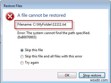 Windows बैकअप या सिस्टम पुनर्स्थापना विफल, त्रुटियाँ 0x80070001, 0x81000037, 0x80070003 