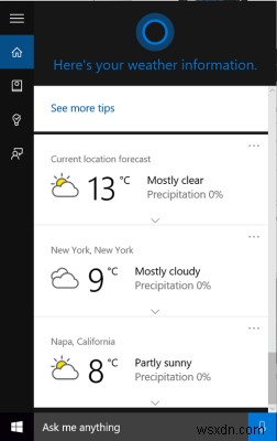 Cortana को कई स्थानों के लिए मौसम की जानकारी प्रदर्शित करें 