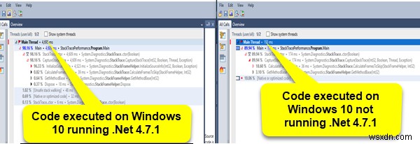 System.Diagnostics.StackFrame का प्रदर्शन विंडोज 10 में खराब हो जाता है 