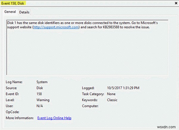 इवेंट आईडी 158 त्रुटि - विंडोज 10 में समान डिस्क GUIDs असाइनमेंट 