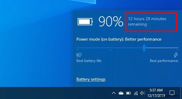 विंडोज 10 में शेष बैटरी समय को कैसे सक्षम करें 