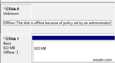 व्यवस्थापक द्वारा निर्धारित नीति के कारण डिस्क ऑफ़लाइन है 