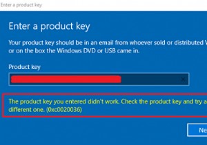 आपके द्वारा दर्ज की गई उत्पाद कुंजी काम नहीं कर रही है, त्रुटि 0xc0020036 
