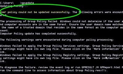 कंप्यूटर नीति को सफलतापूर्वक अद्यतन नहीं किया जा सका, समूह नीति का प्रसंस्करण विफल रहा 
