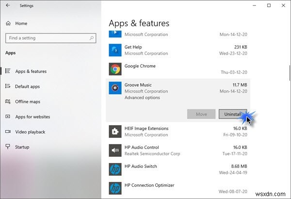 विंडोज 10 से ग्रूव म्यूजिक अनइंस्टॉल करें 