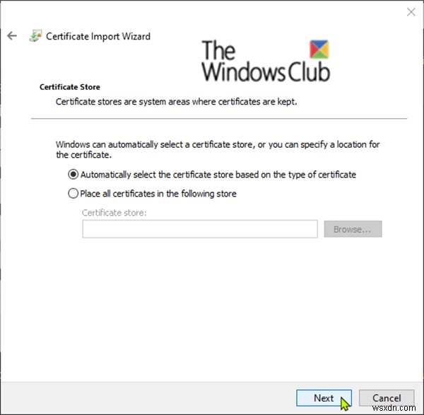 Windows 10 में EFS फ़ाइल एन्क्रिप्शन प्रमाणपत्र और कुंजी (PFX फ़ाइल) आयात करें 
