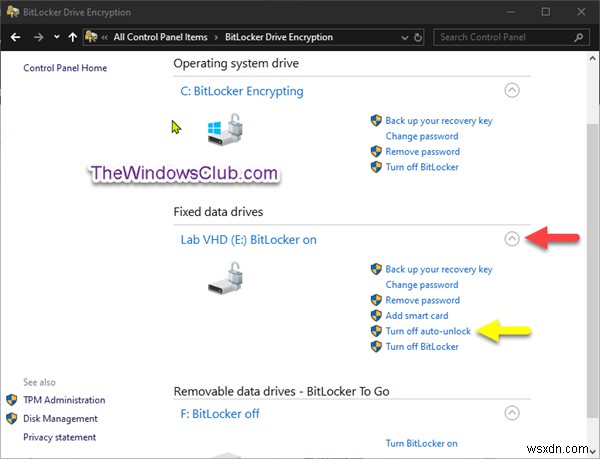 विंडोज 10 में बिटलॉकर एन्क्रिप्टेड डेटा ड्राइव के लिए ऑटो-अनलॉक चालू या बंद करें 