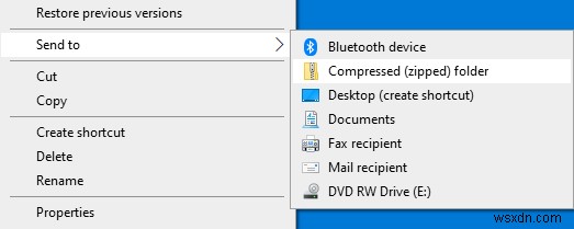 विंडोज 10 में सेंड टू मेन्यू से कम्प्रेस्ड (ज़िप्ड) फोल्डर गायब है 