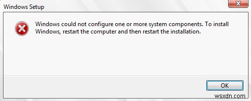 Windows एक या अधिक सिस्टम घटकों को कॉन्फ़िगर नहीं कर सका 