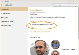 इस पीसी पर अपनी पहचान सत्यापित करें - विंडोज 10 