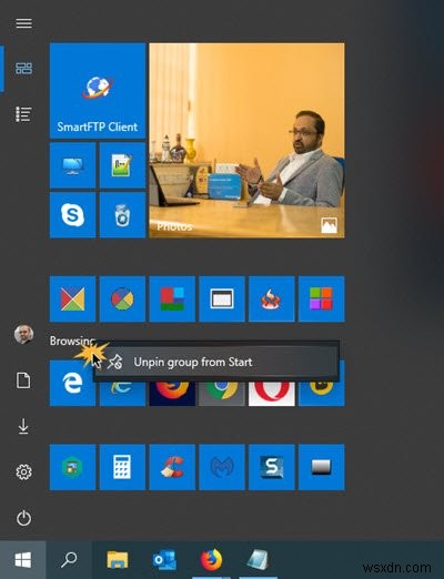 विंडोज 10 स्टार्ट मेन्यू से टाइल्स या फोल्डर्स के ग्रुप को कैसे अनपिन करें 