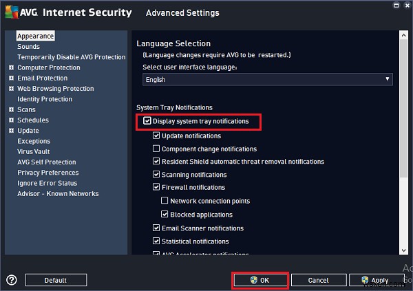 AVG एंटीवायरस फ्री सिस्टम ट्रे नोटिफिकेशन को कैसे निष्क्रिय करें 