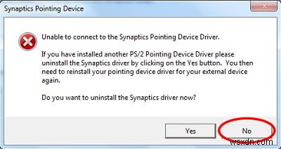 सिनैप्टिक्स पॉइंटिंग डिवाइस ड्राइवर से कनेक्ट करने में असमर्थ 
