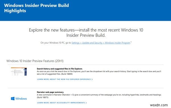 नवीनतम विंडोज 10 इनसाइडर प्रीव्यू बिल्ड फीचर्स कहां देखें? 