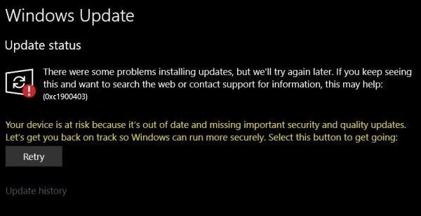 Windows 10 पर Windows अद्यतन त्रुटि 0xc1900403 ठीक करें 