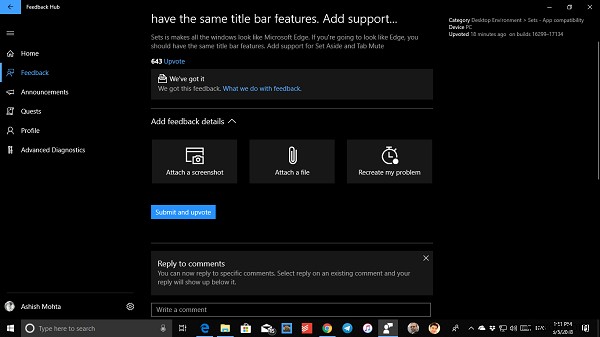 Microsoft को Windows 10 के बारे में फ़ीडबैक या शिकायत कैसे भेजें 