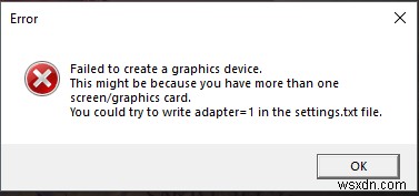 Windows 10 पर ग्राफ़िक्स डिवाइस त्रुटि बनाने में विफल 