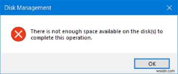 इस ऑपरेशन को पूरा करने के लिए डिस्क पर पर्याप्त जगह उपलब्ध नहीं है 