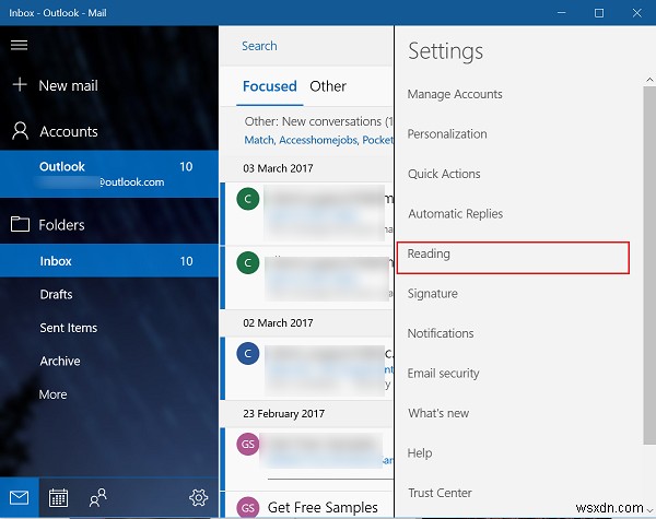विंडोज 10 में मेल ऐप में फोकस्ड इनबॉक्स फीचर को इनेबल या डिसेबल करें 