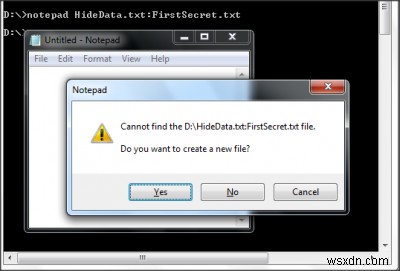 Windows 10 के गुप्त नोटपैड टेक्स्ट फ़ाइल कम्पार्टमेंट में डेटा छिपाएँ 