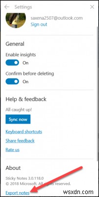 Windows 10 में Outlook.com पर स्टिकी नोट्स कैसे निर्यात करें 